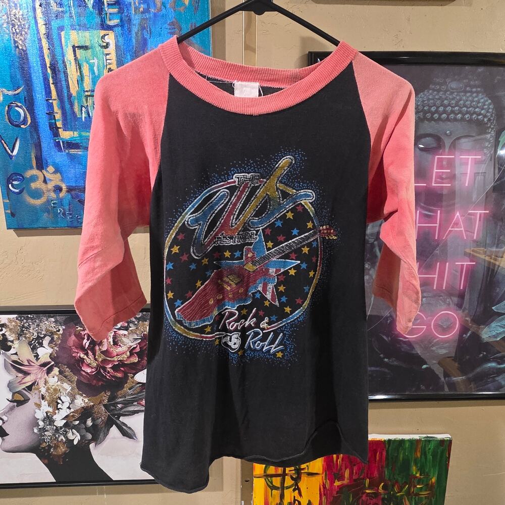 Rare Vintage 1983 US Festival Rock & Roll Raglan Grunge Band Tee Small